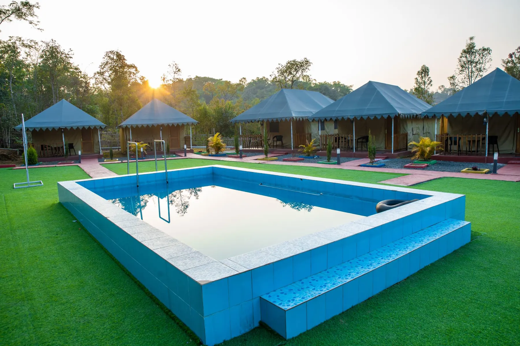 Swimming pool and cottages